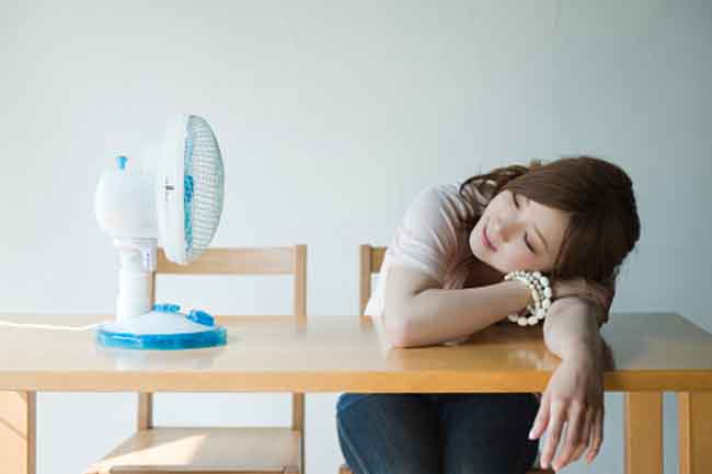 टेबल फैन के सामने बर्फ का कटोरा